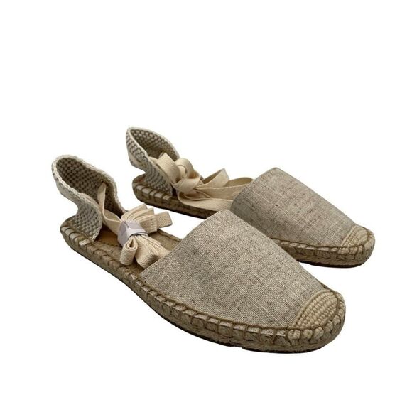 NEW J Crew Shoes Womens Size 6.5 Espadrille Linen Ankle Wrap Flat Summer Casual - Picture 1 of 10